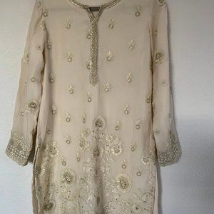 Bareeze women Formal Wear dress in white & gold Embroidery